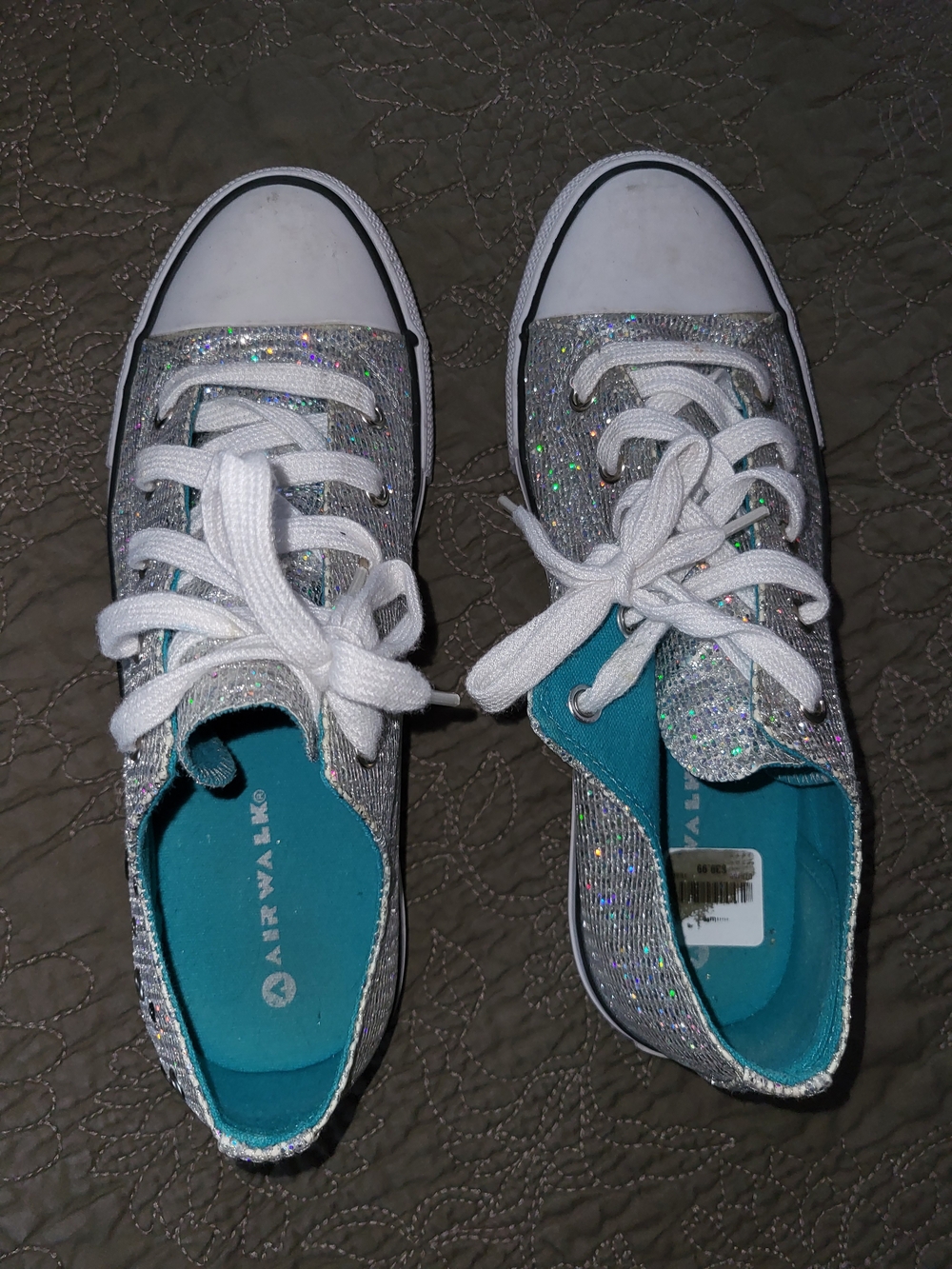 Airwalk Silver Glitter Low-Top Sneakers with Teal Lining